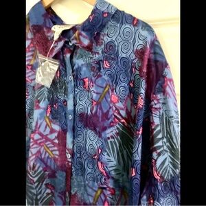 3X Dark Purple Blue Spiral Shirt Dress Long Sleeves Cool Pockets MIDI